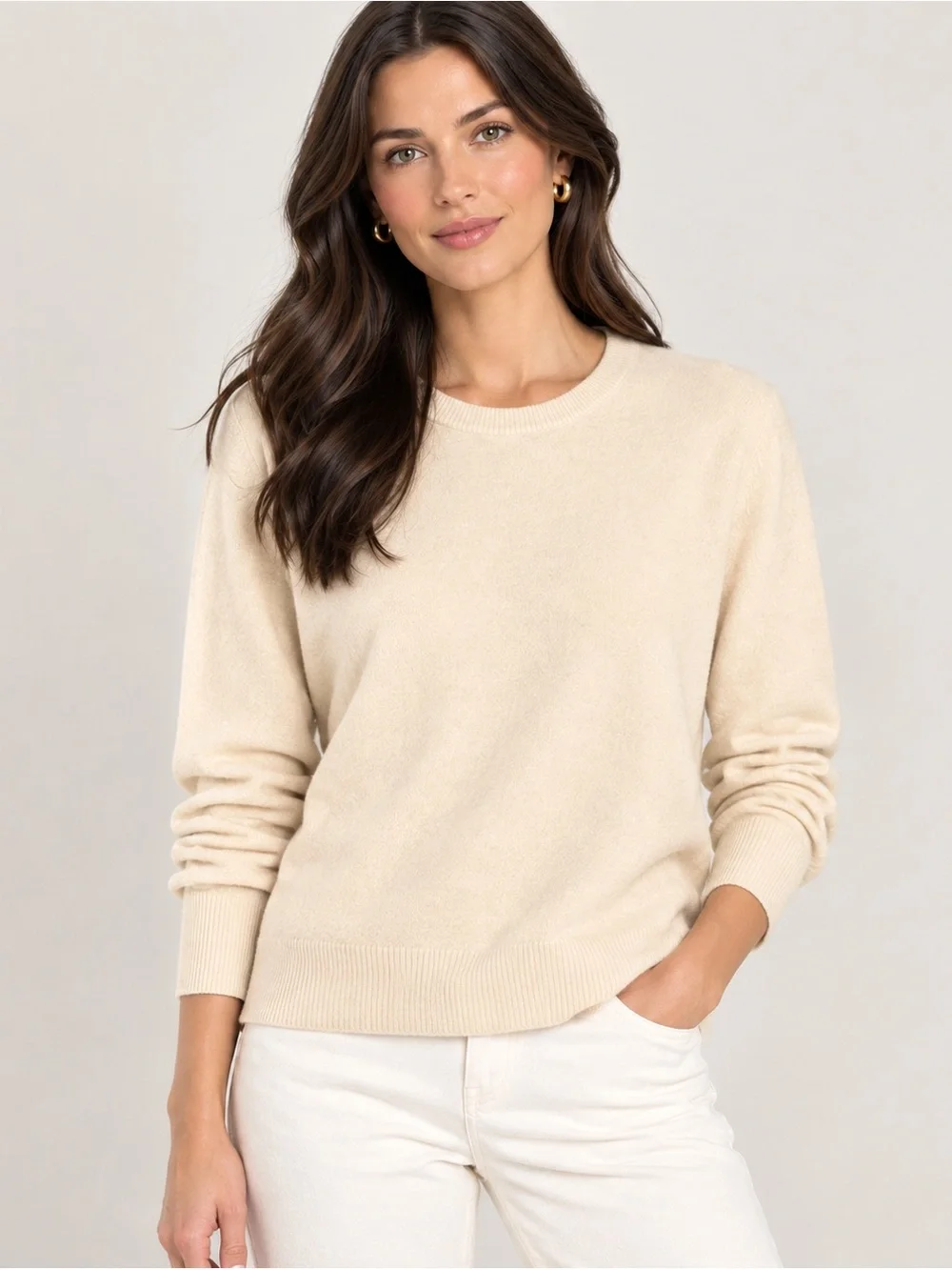 J. Crew Women's XS 100% Mongolian Cashmere Cream Crewneck Sweater